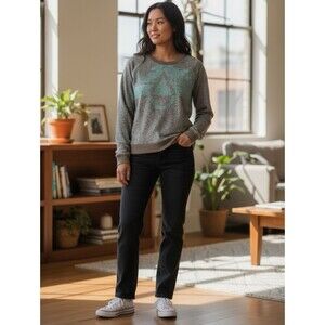 Volcom Women’s XLarge Designed Heathered Grey and Teal Pullover Sweatshirt